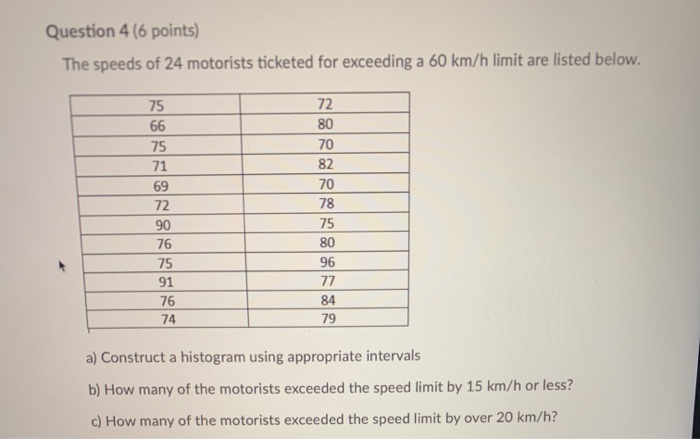 Solved Question 4 (6 points) The speeds of 24 motorists | Chegg.com