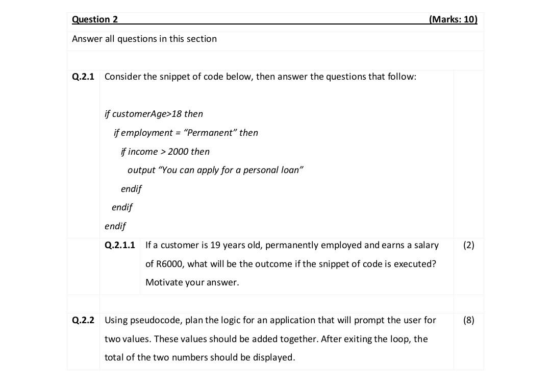 Solved Question 2 Answer all questions in this section Q.2.1 | Chegg.com