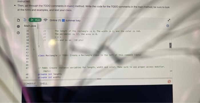 Solved first create a rectangle class then go through the | Chegg.com