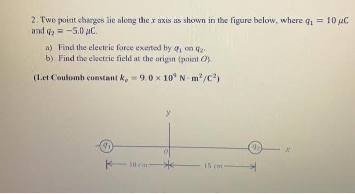 Solved 2. Two point charges lie along the x axis as shown in | Chegg.com