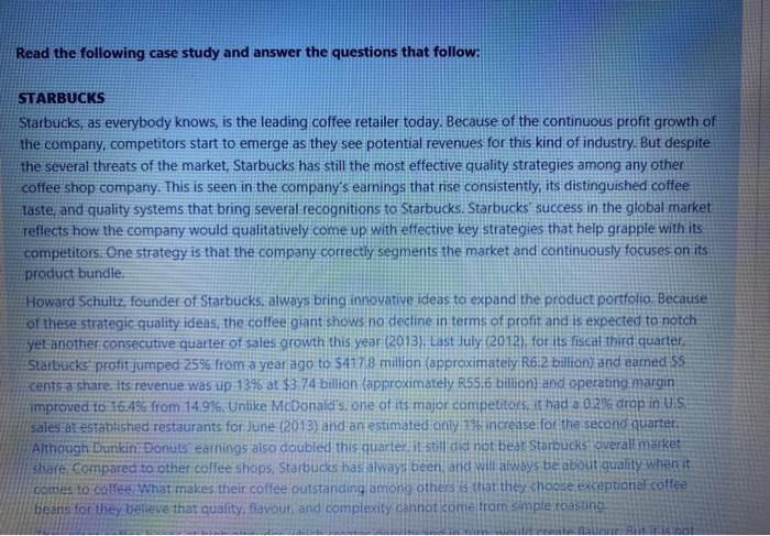 Solved Read the following case study and answer the | Chegg.com