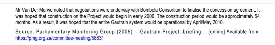 Solved Gautrain Project: briefing The Gautrain Project | Chegg.com