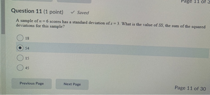 Solved Page 11 of 3 Question 11 (1 point) Saved A sample | Chegg.com