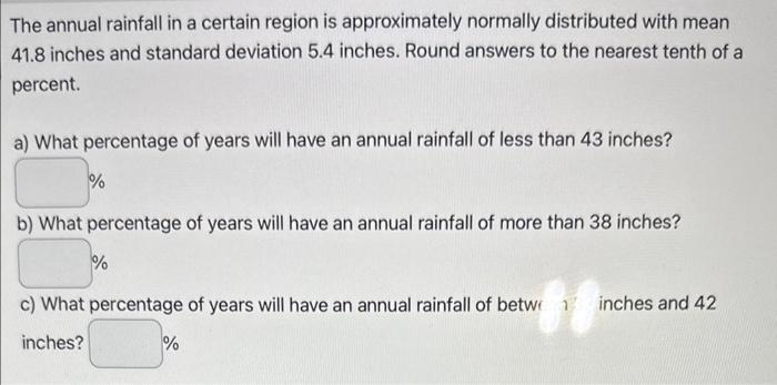 Solved The annual rainfall in a certain region is | Chegg.com