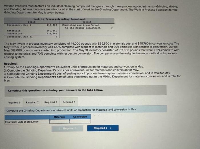 Solved Weston Products manufactures an industrial cleaning
