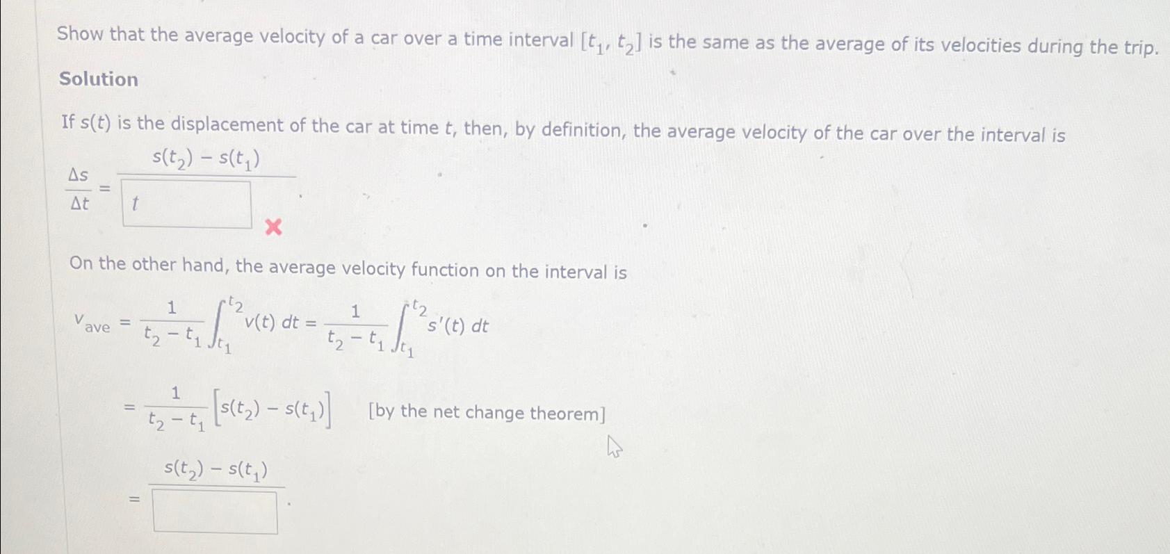 Solved Show that the average velocity of a car over a time | Chegg.com