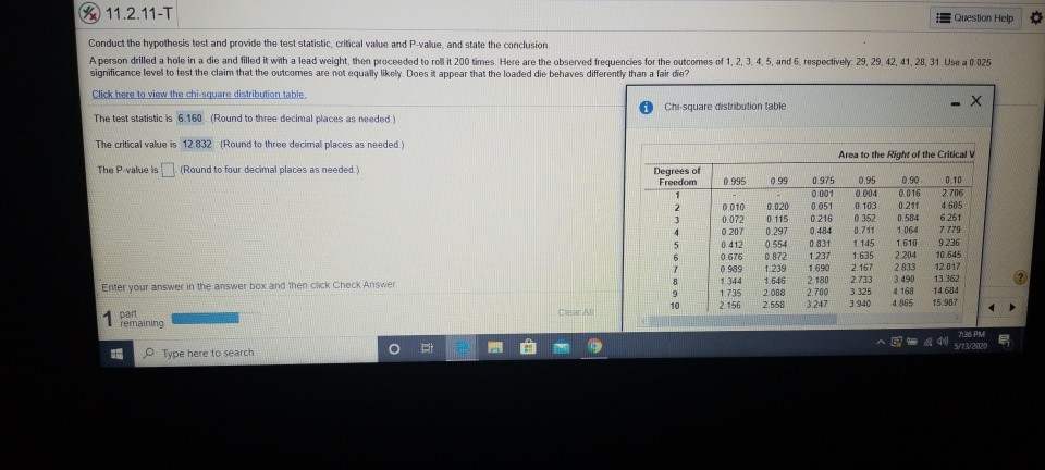 Solved 11.2.11-T Question Help Conduct the hypothesis test | Chegg.com