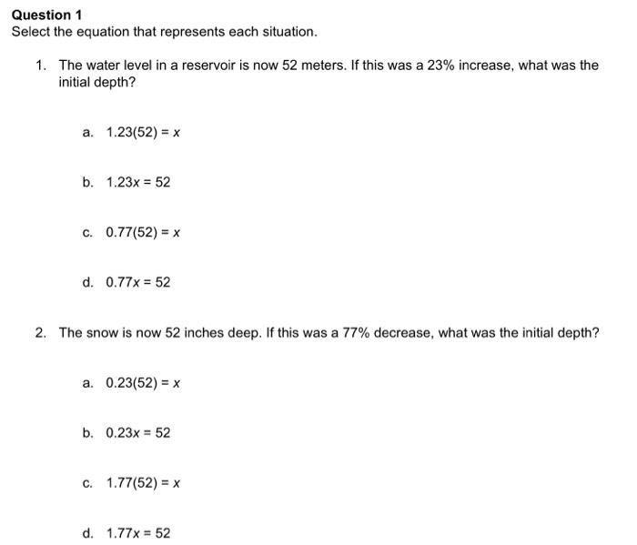 Solved 1. The water level in a reservoir is now 52 meters. | Chegg.com