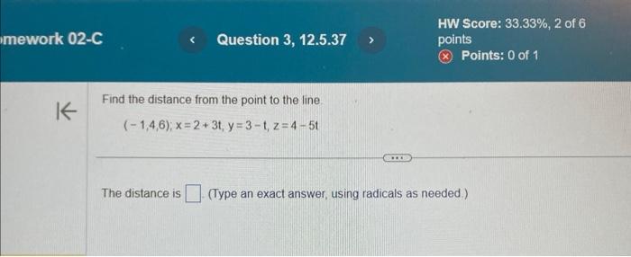 Solved Find the distance from the point to the line. | Chegg.com