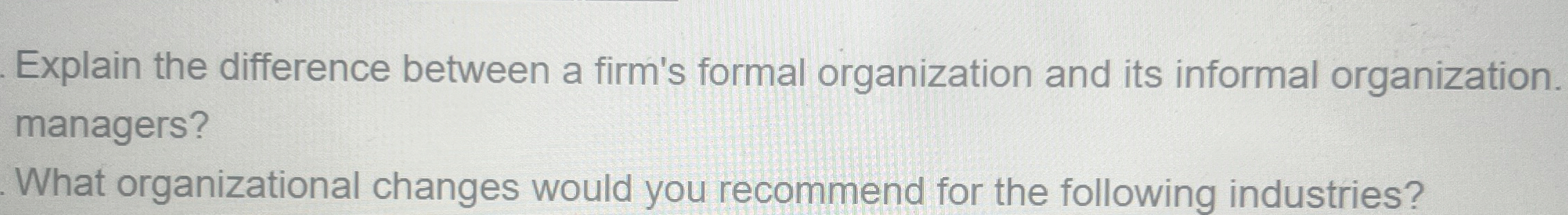 Solved Explain the difference between a firm's formal | Chegg.com