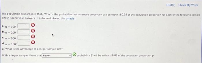 Solved The population proportion is 0.55 . What is the | Chegg.com
