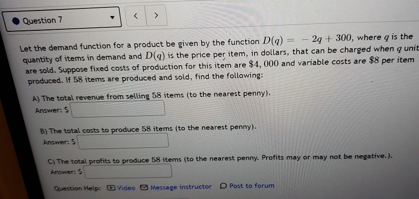 Solved Question 7 Let the demand function for a product | Chegg.com
