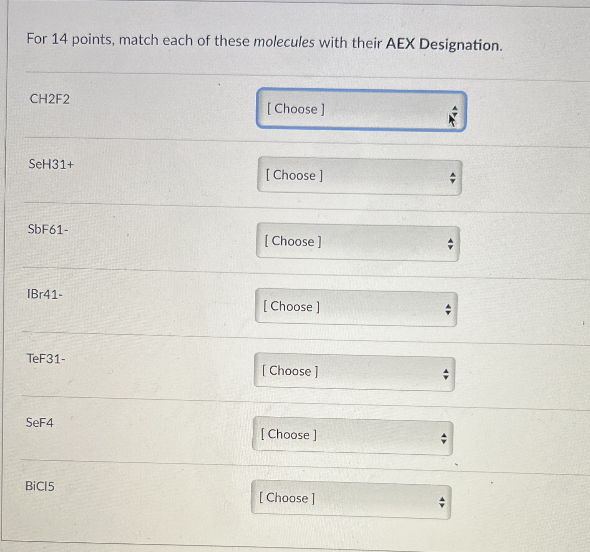 Solved For 14 ﻿points, match each of these molecules with | Chegg.com