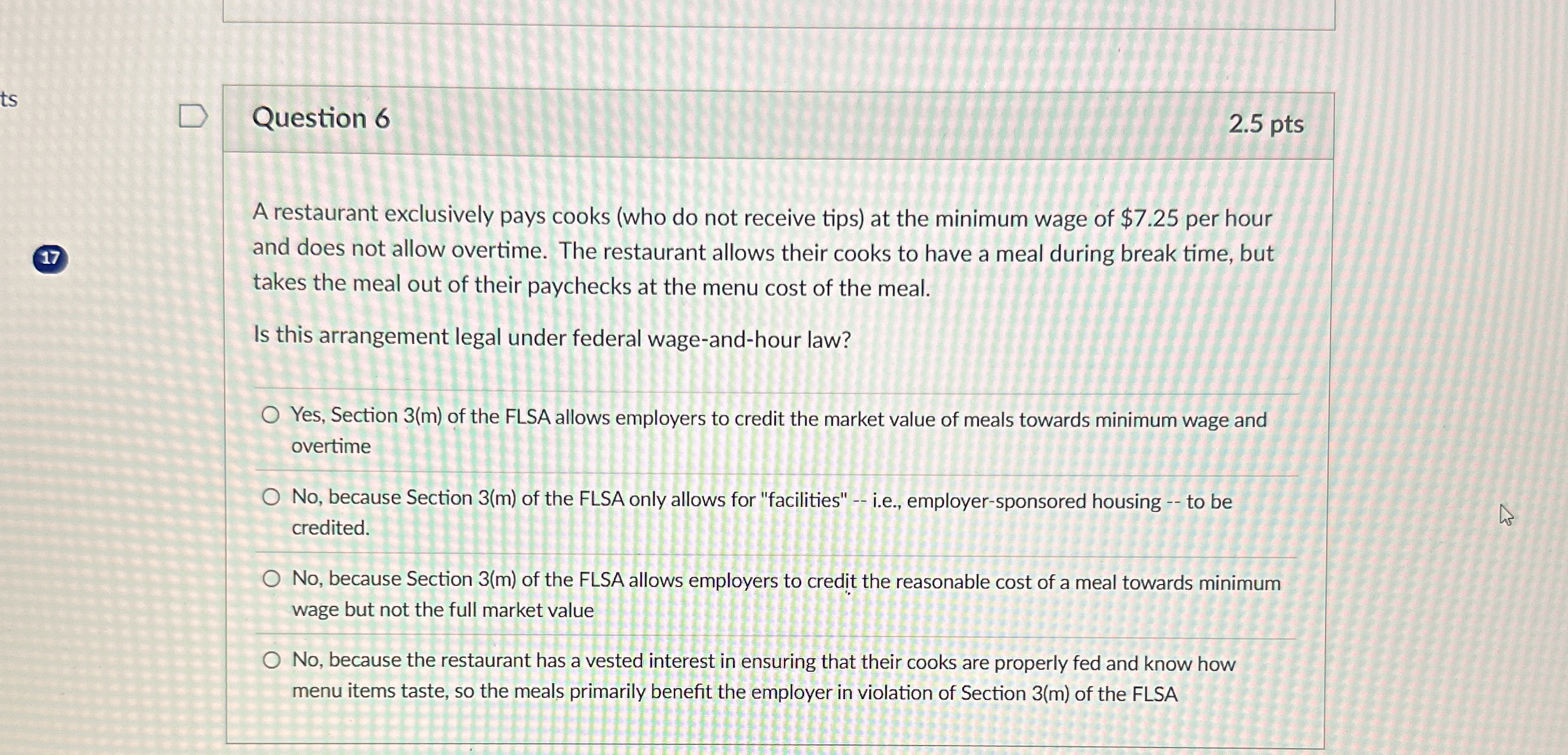 Solved Question 62.5 ﻿ptsA restaurant exclusively pays cooks