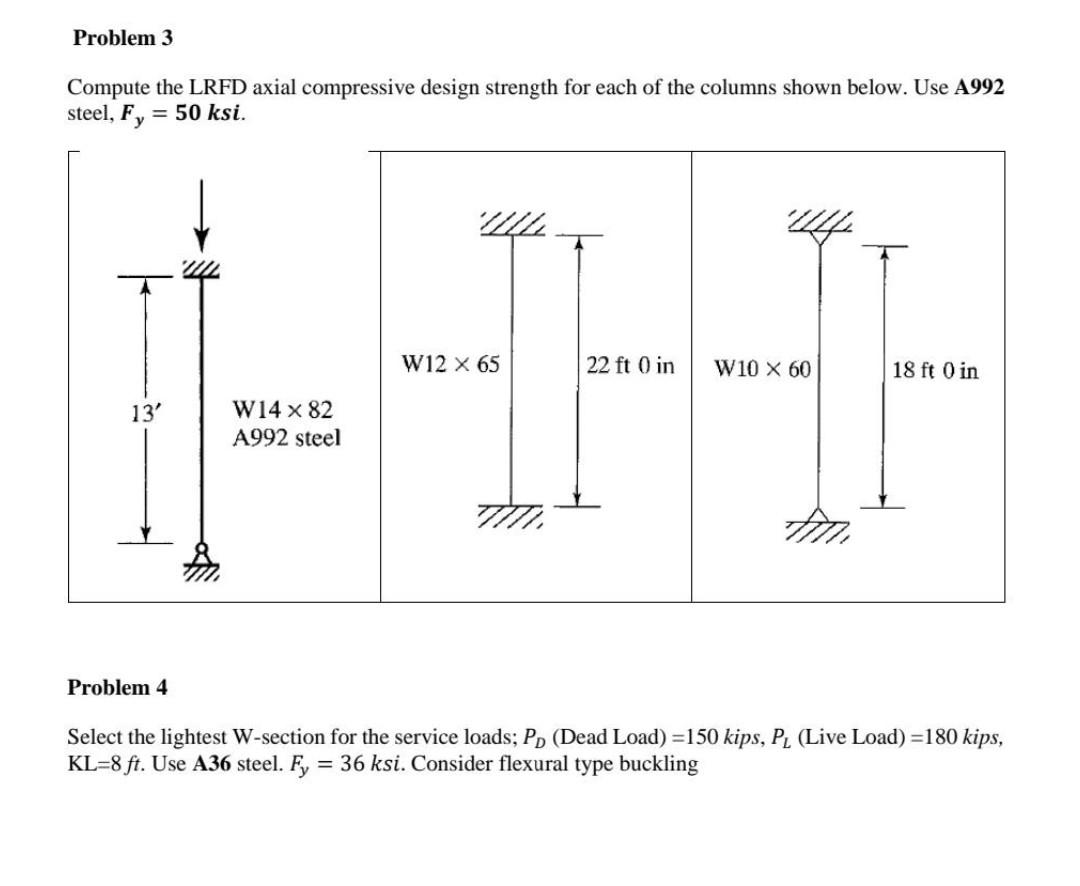 Solved Problem 3 Compute the LRFD axial compressive design | Chegg.com