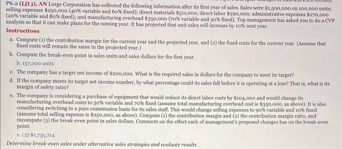 Solved P6.2 (LO 1), AN Lorge Corporation has collected the | Chegg.com