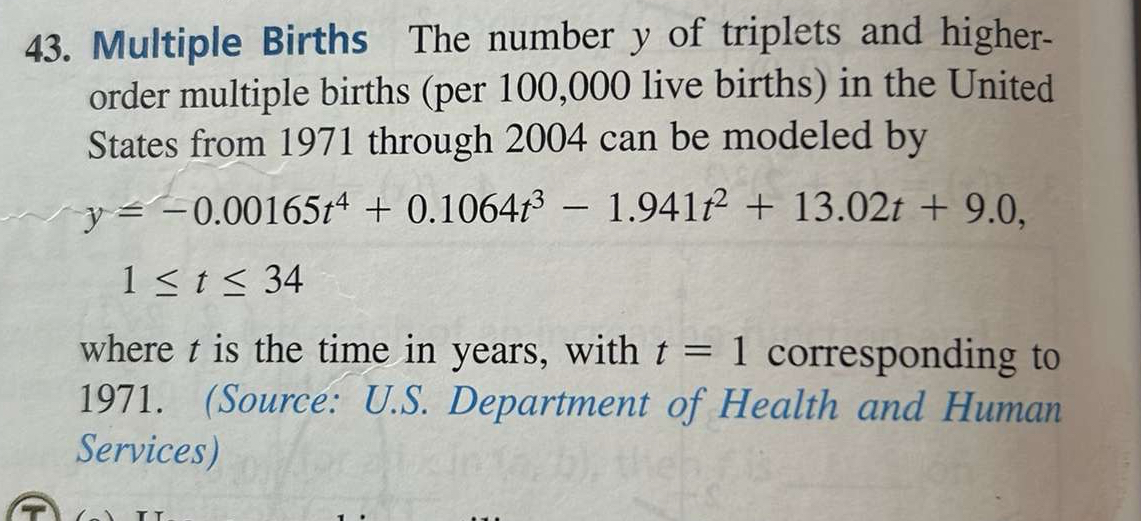 Multiple Births The number y ﻿of triplets and | Chegg.com