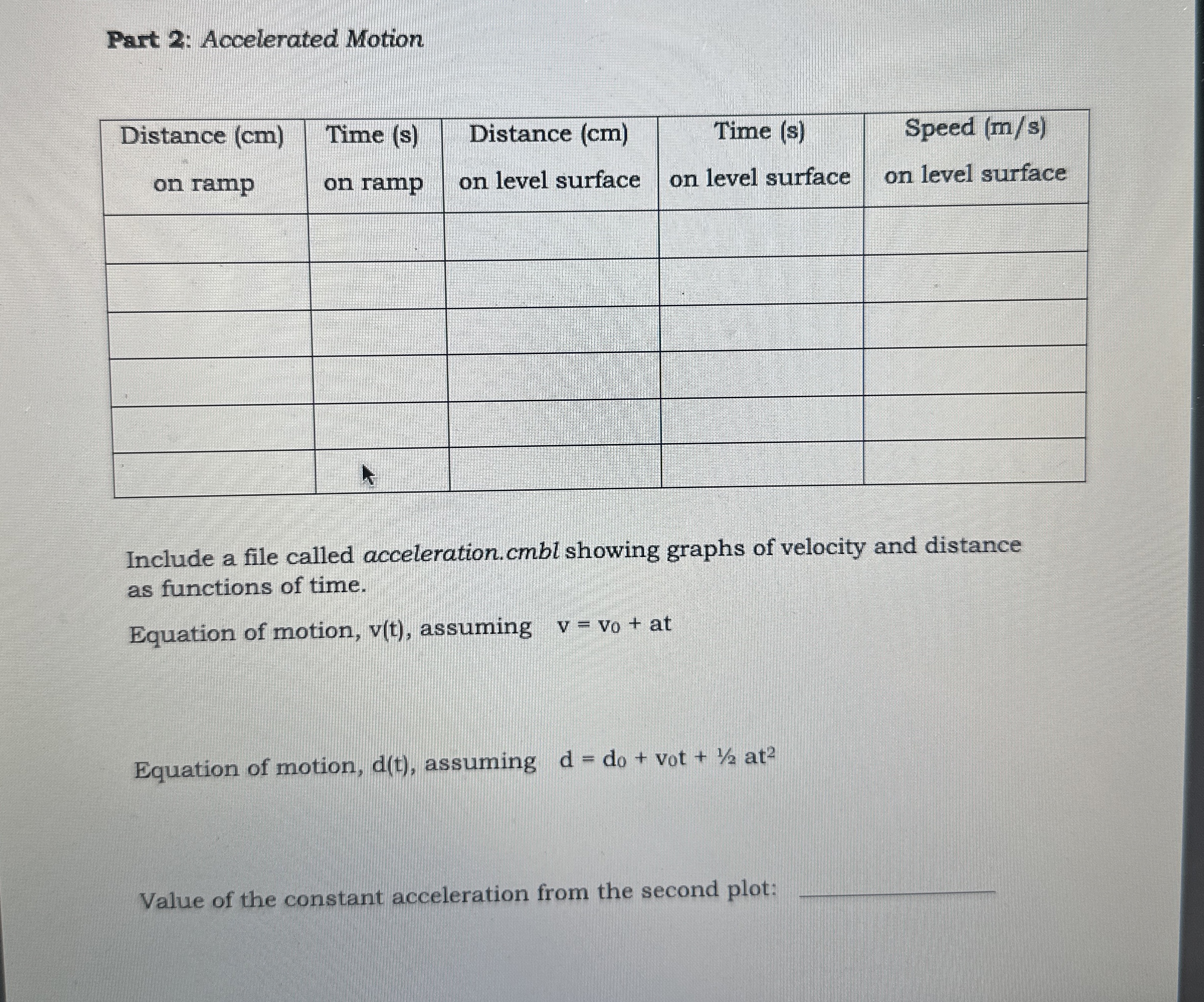 Part 1: Uniform MotionFor this Part, data is | Chegg.com