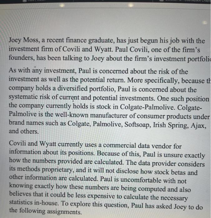 Solved Waon Joey Moss A Recent Finance Graduate Has Just Chegg Com