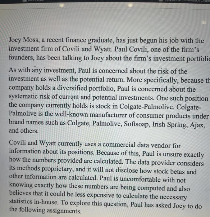 Solved Waon Joey Moss A Recent Finance Graduate Has Just Chegg Com