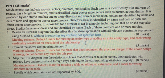 Part 1 (25 marks) Movie enterprises include movies, | Chegg.com