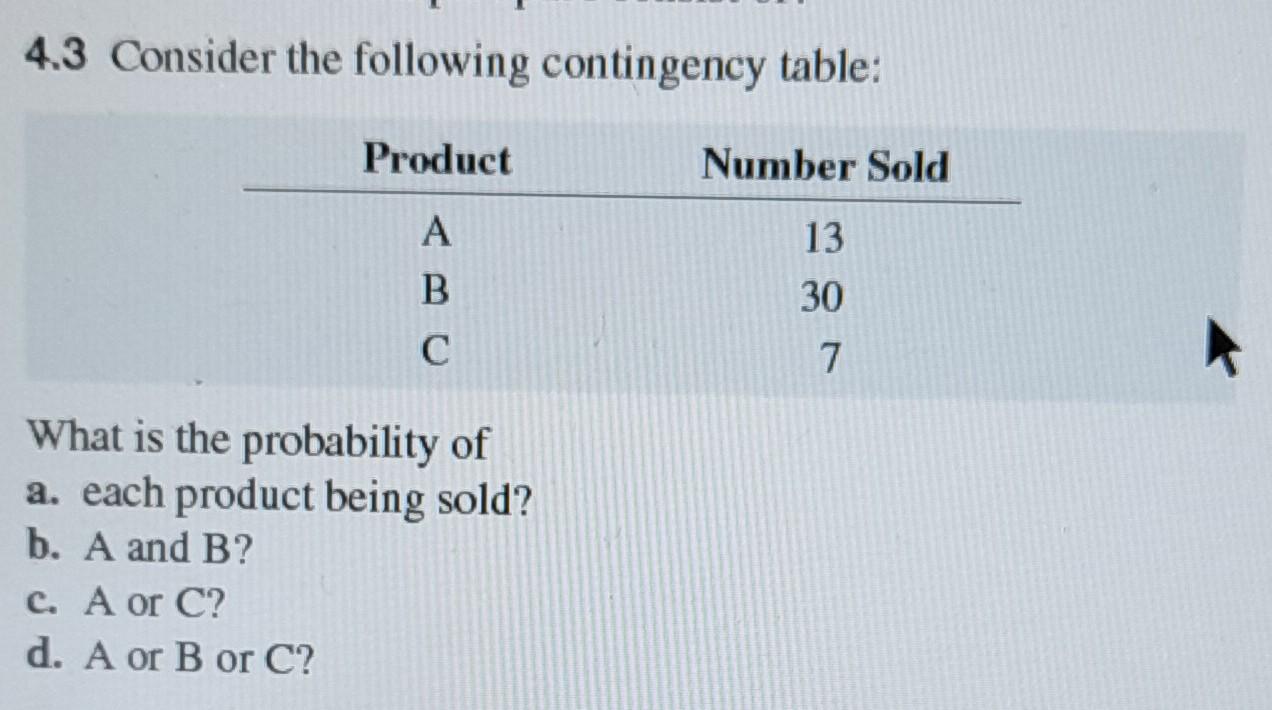 Solved 4.3 Consider The Following Contingency Table: What Is | Chegg.com