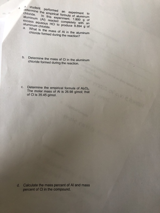 Solved A student performed an experiment to determine the | Chegg.com
