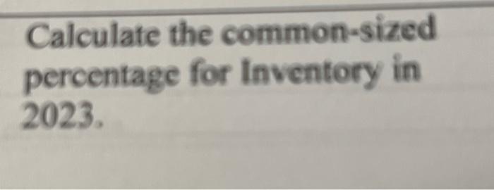 Calculate the common-sized percentage for Inventory | Chegg.com