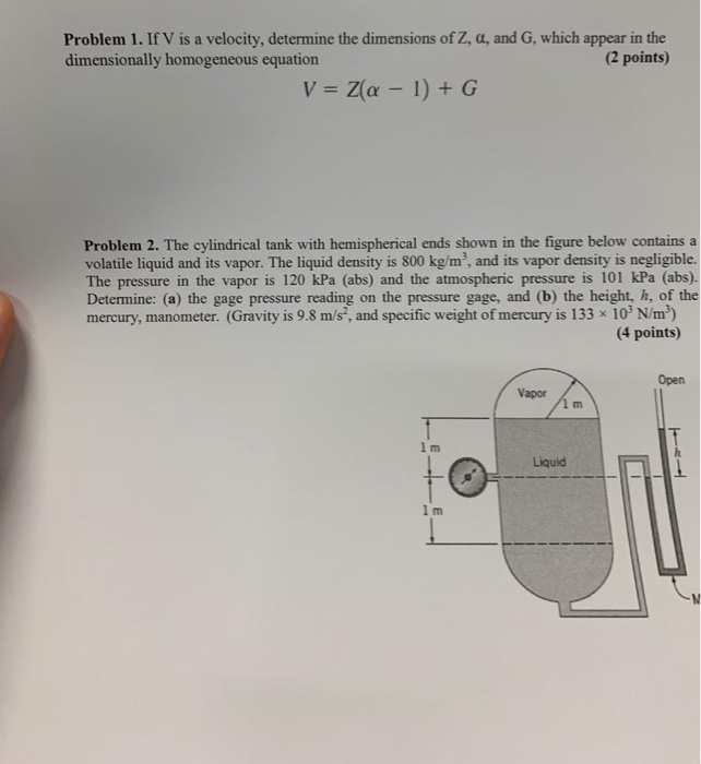 Solved Problem 1 If V Is A Velocity Determine The Dimen Chegg Com