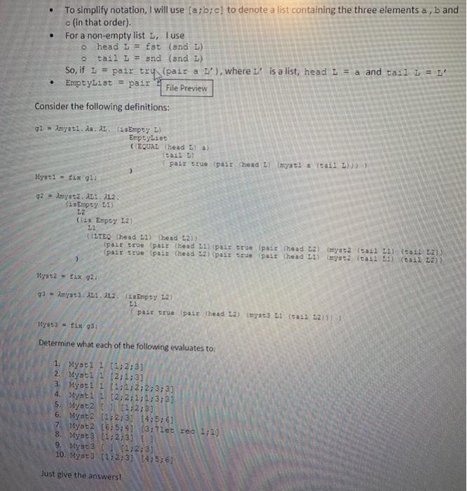 Solved - To simplify notation, I will use [a;b;c] to denote | Chegg.com