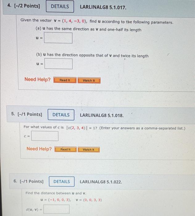 Solved 4. [-/2 Points] DETAILS LARLINALG8 5.1.017. Given The | Chegg.com