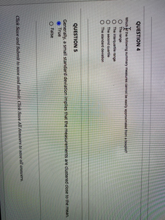 Solved QUESTION 4 Which of the following summary measures | Chegg.com