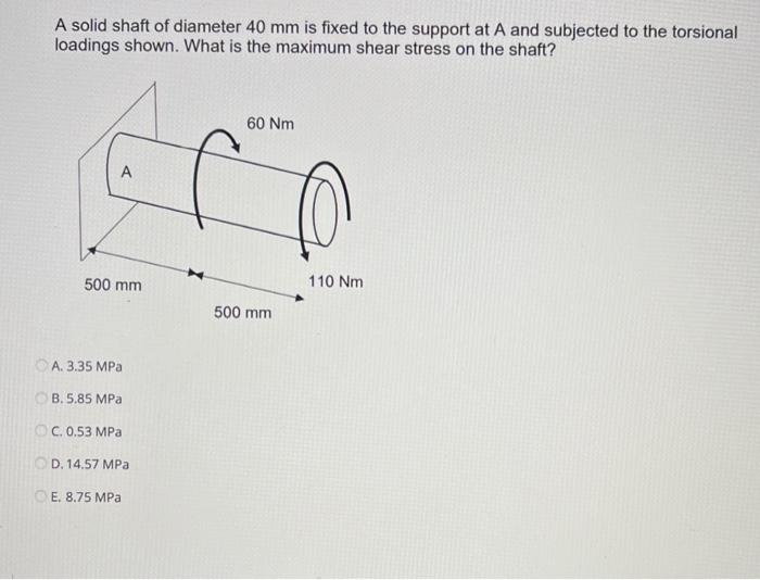 Solved A solid shaft of diameter 40 mm is fixed to the | Chegg.com