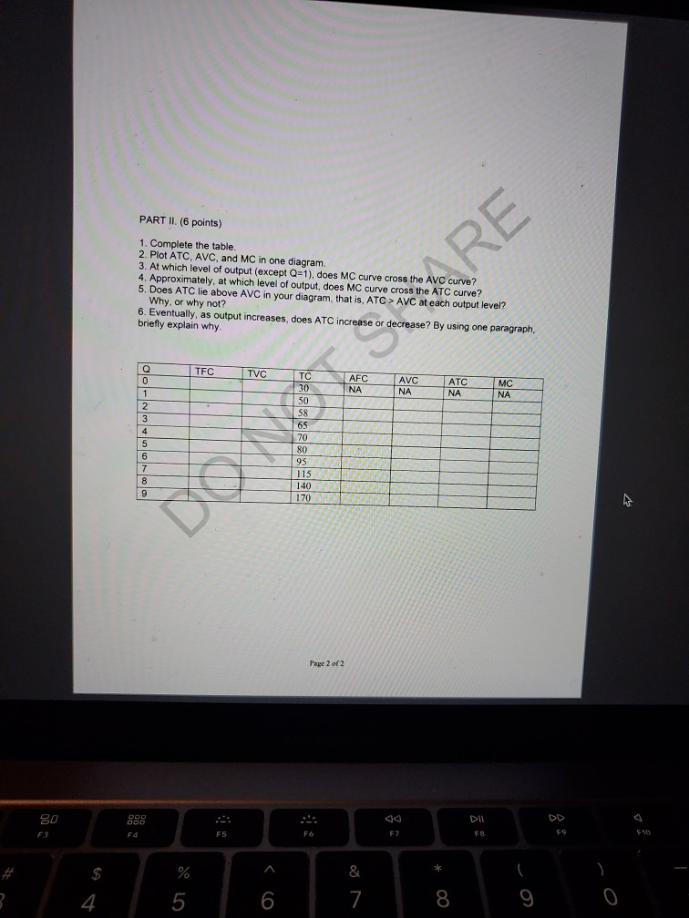 Solved PART II. (6 points) 1. Complete the table. 2. Plot | Chegg.com
