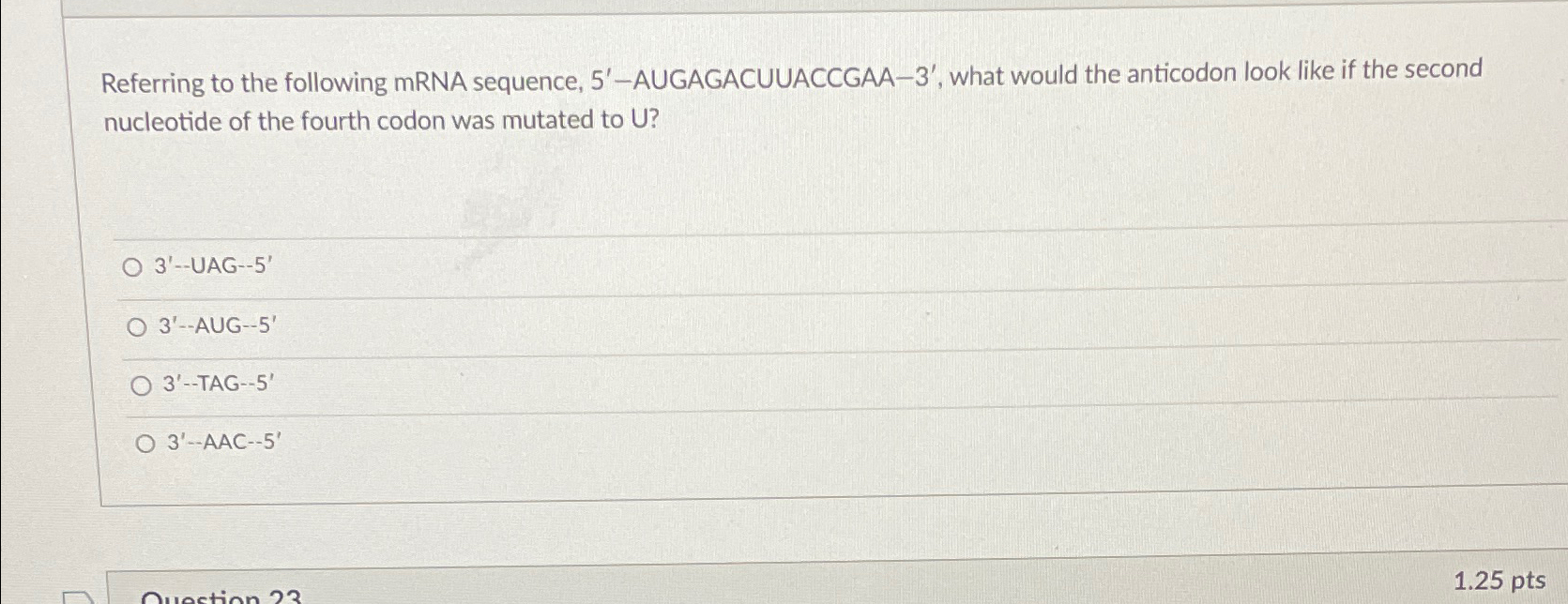 Solved Referring to the following mRNA sequence, | Chegg.com