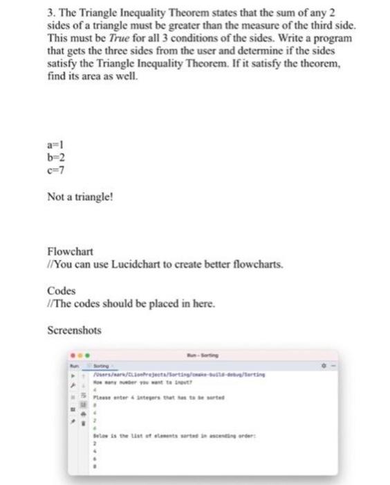 Solved 3. The Triangle Inequality Theorem states that the | Chegg.com