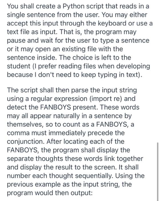 Solved You shall create a Python script that reads in a | Chegg.com