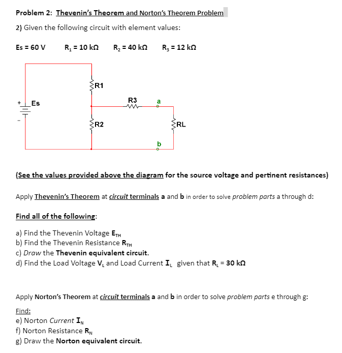 Solved Problem 2: Thevenin's Theorem And Norton's Theorem | Chegg.com