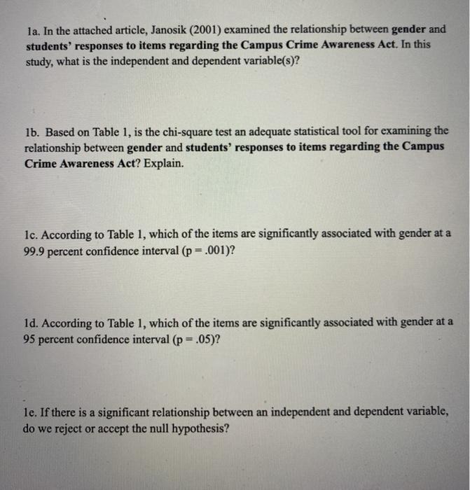 Solved la. In the attached article, Janosik (2001) examined | Chegg.com