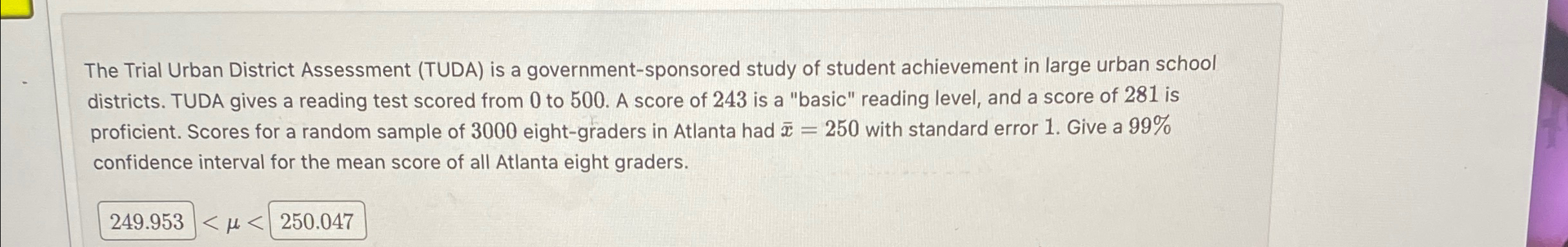 Solved The Trial Urban District Assessment (TUDA) ﻿is a | Chegg.com