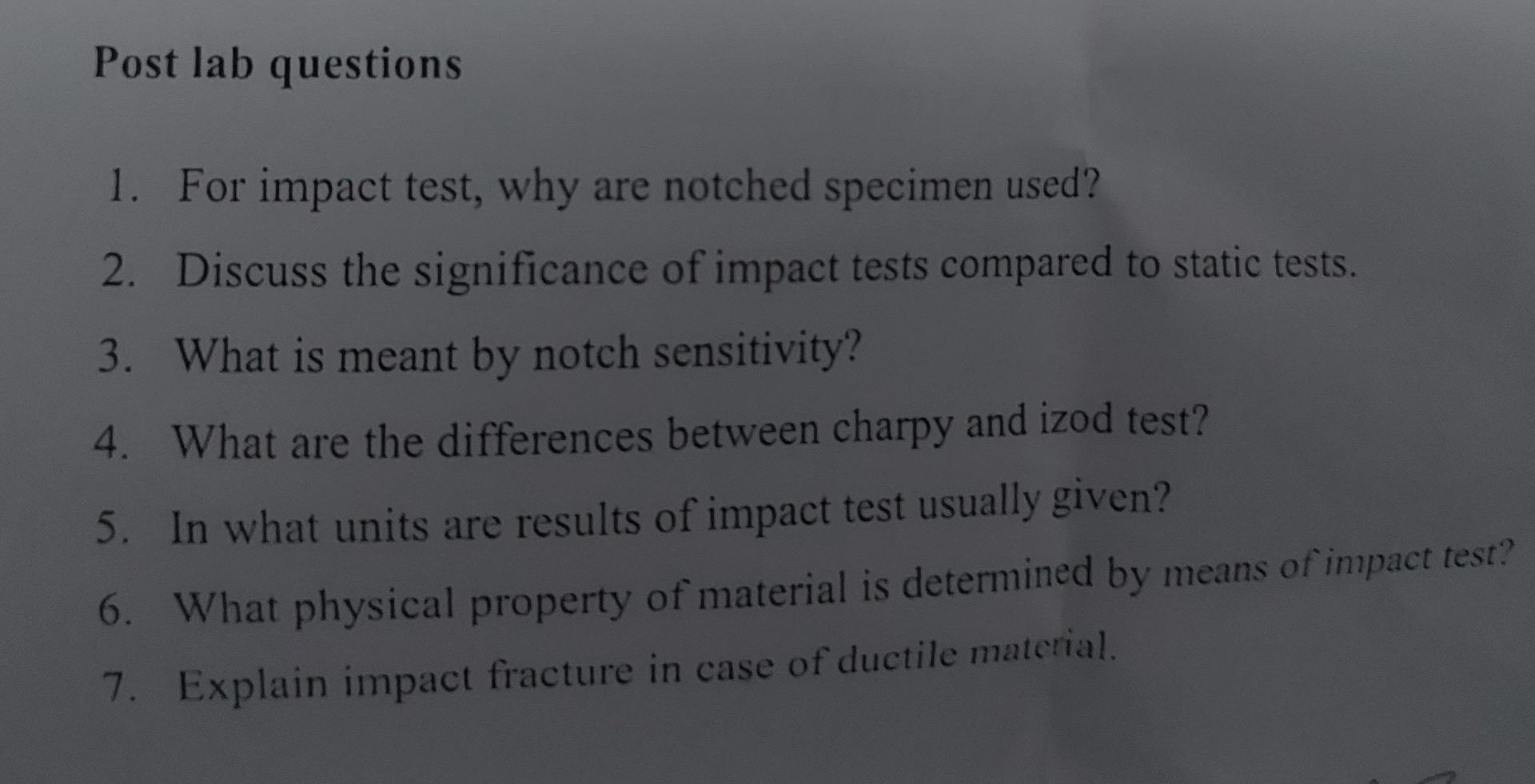 Viva questions for 2025 izod impact test