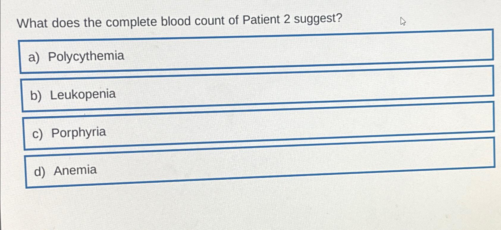 Solved What does the complete blood count of Patient 2 | Chegg.com