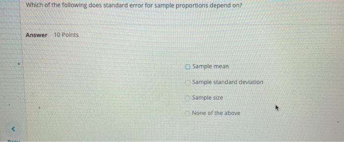 Solved Which of the following does standard error for sample | Chegg.com