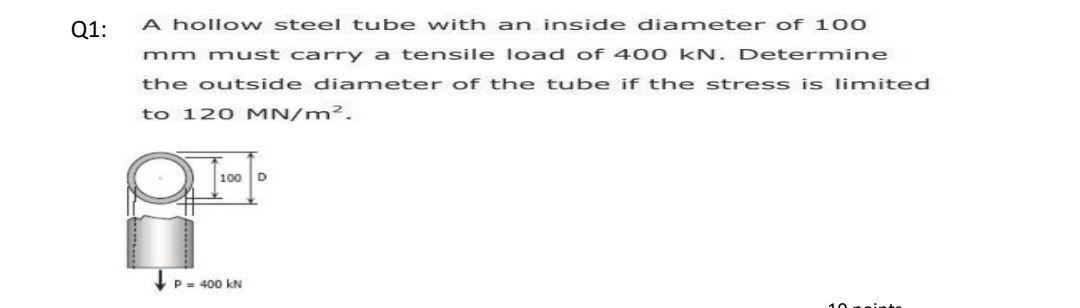 Solved Q1: A hollow steel tube with an inside diameter of | Chegg.com
