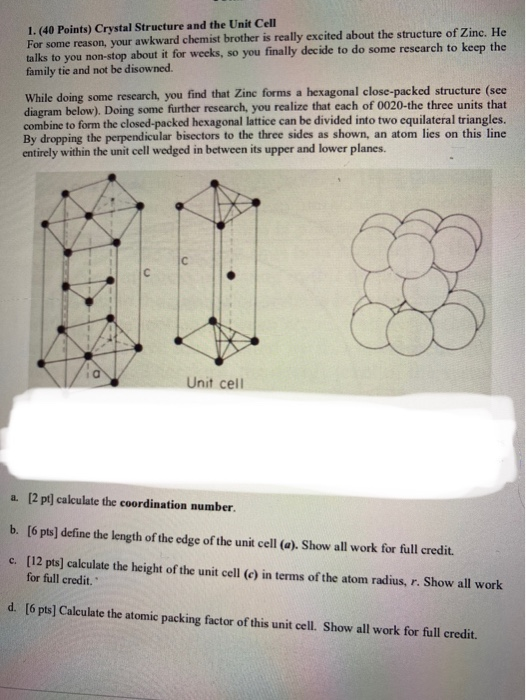 Solved 1. (40 Points) Crystal Structure and the Unit Cell | Chegg.com