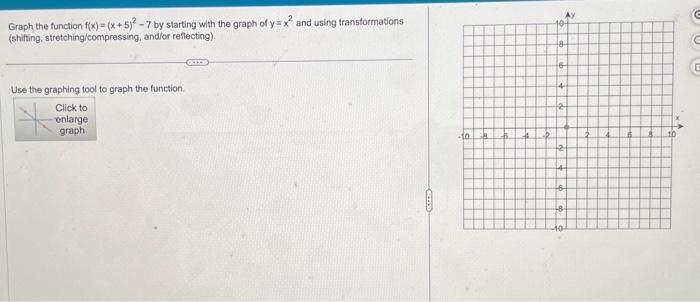 Solved Graph the function f(x)=(x+5)2−7 by starting with the | Chegg.com