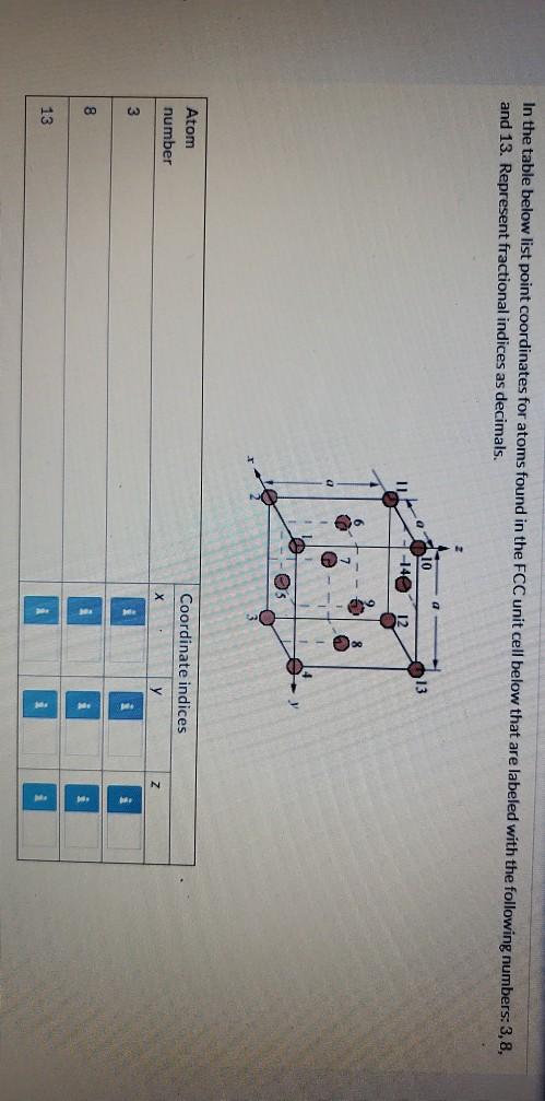 Solved In the table below list point coordinates for atoms | Chegg.com