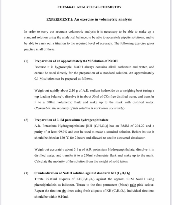 CHEM4441 ANALYTICAL CHEMISTRY EXPERIMENT 1 An