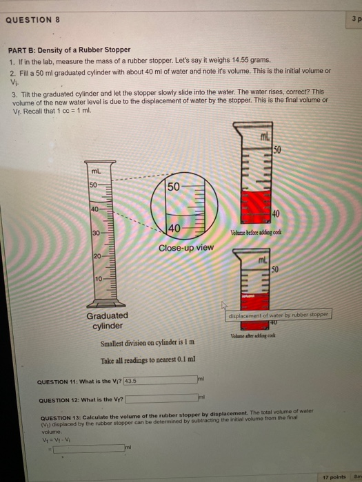 Solved QUESTION 8 3P PART B Density of a Rubber Stopper 1.