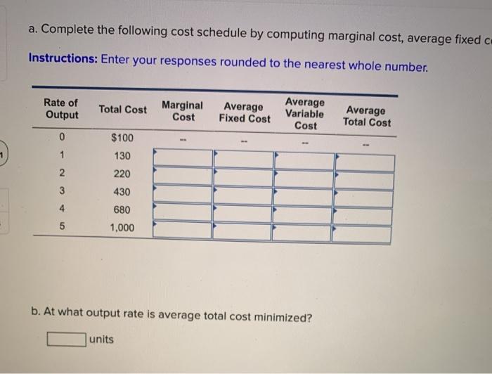 Solved a. Complete the following cost schedule by computing | Chegg.com